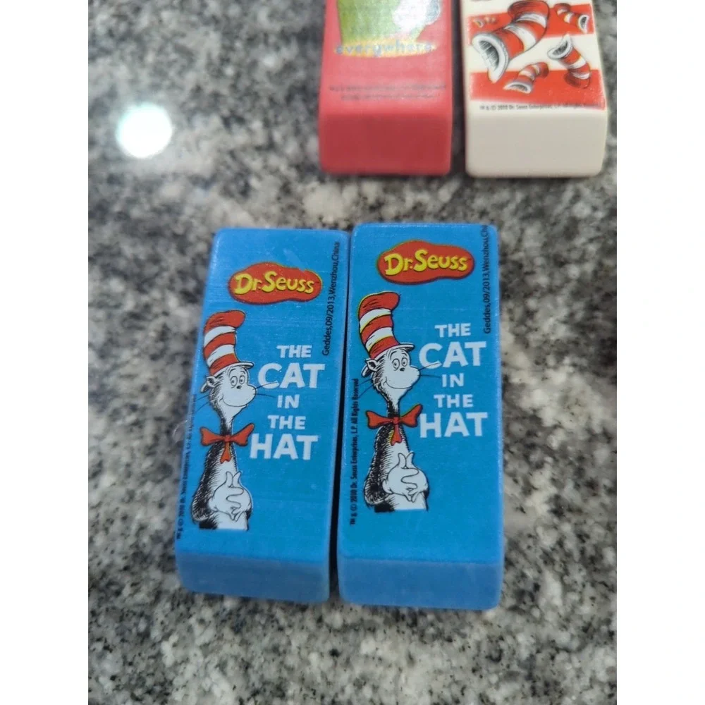 Lot Of 10 Dr. Seuss Beveled Erasers 2016 Cat in the Hat Funny Things